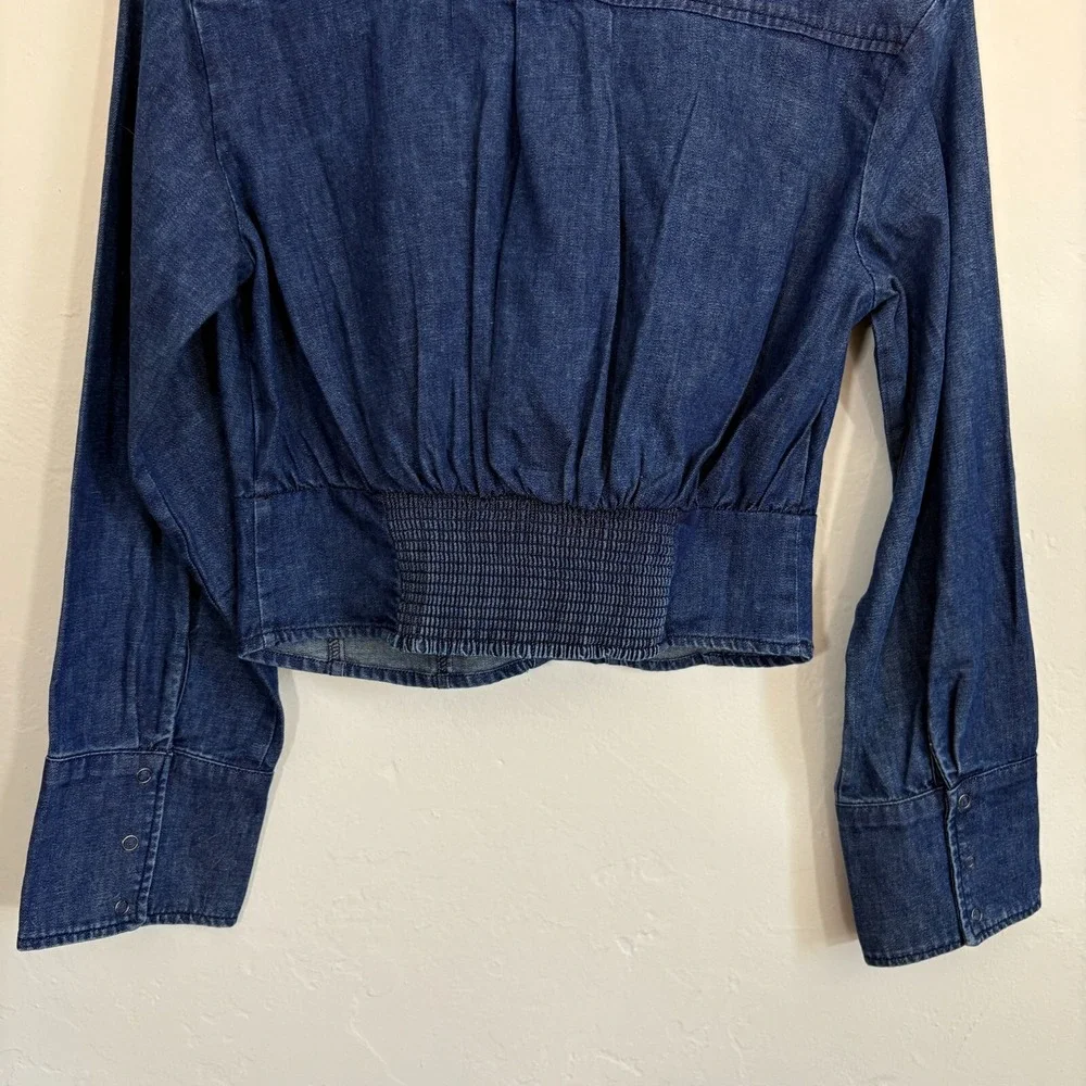Free People Chambray Denim Jacket Women Size XS Blue Snaps New - Picture 12 of 14